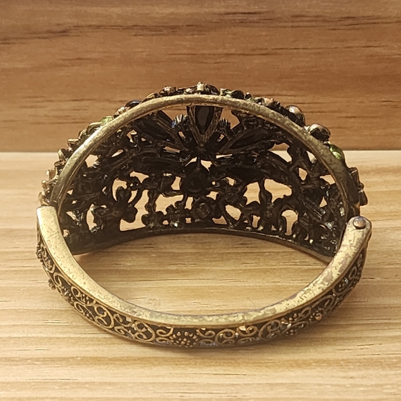 Vintage Cabochon Rhinestone Hinged Bracelet - Picture 2 of 4